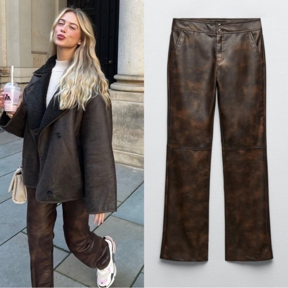 Zara Faux Leather Pants Dark Brown